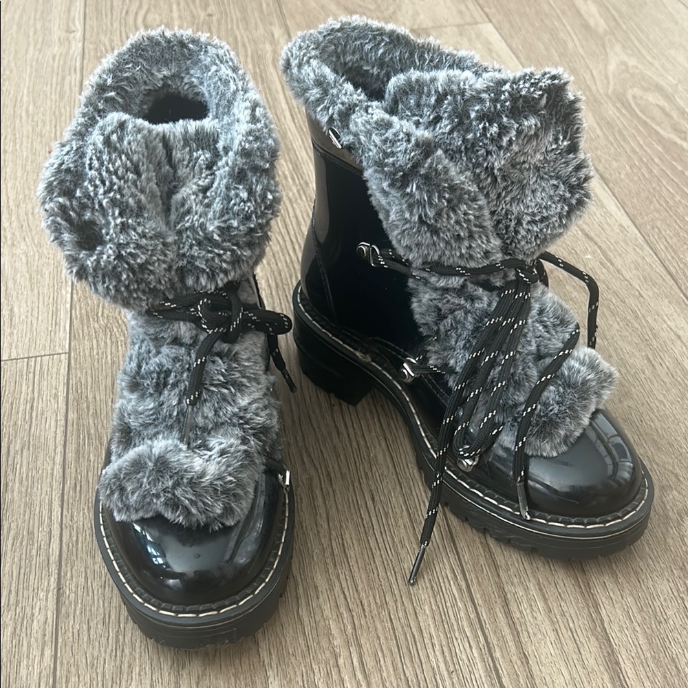 Tommy Hilfiger Gray Faux Fur Lace-Up Boots